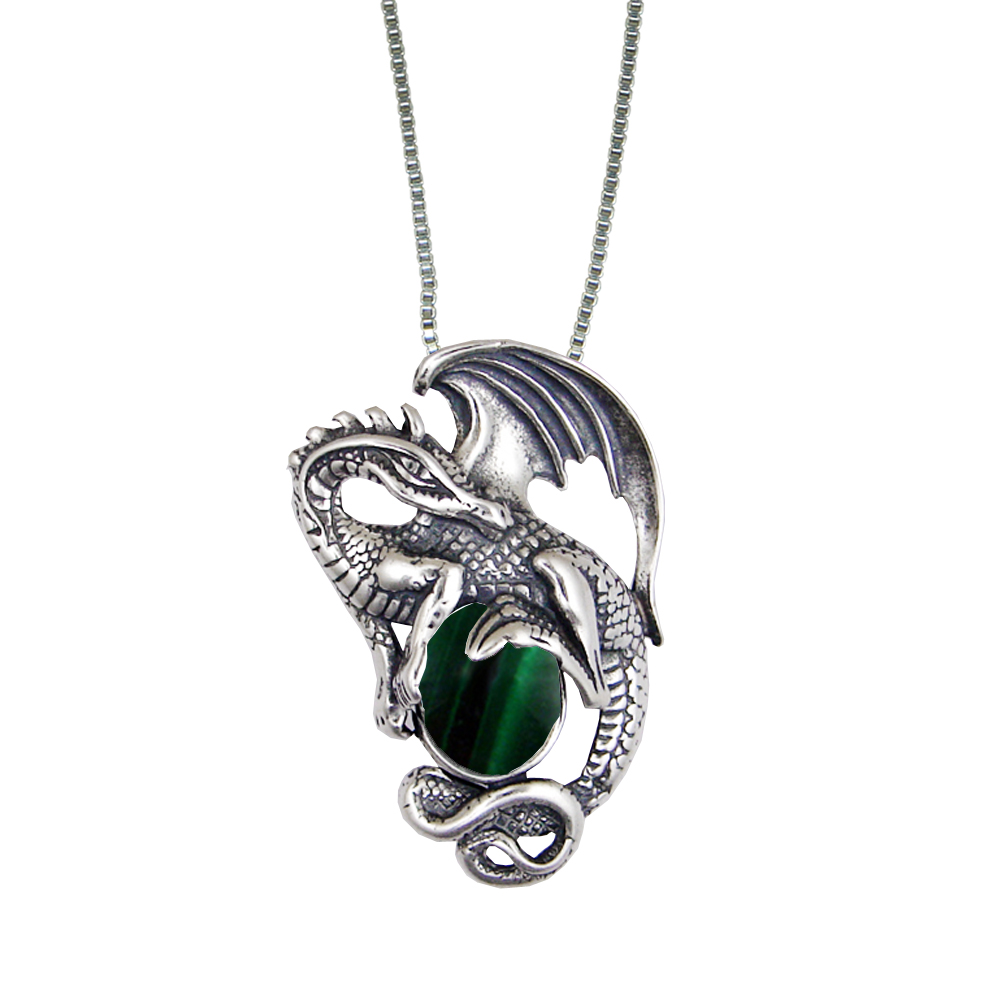 Sterling Silver Dragon Queen Pendant With Malachite